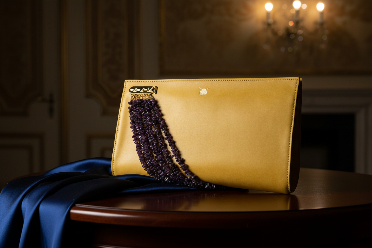 HERA evening clutch in elegant formal setting